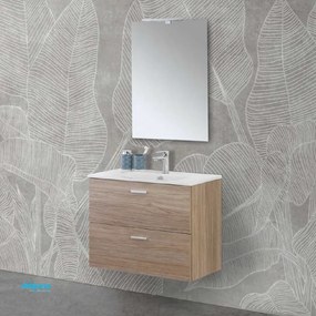 Mobile Bagno Sospeso "Greta" Da 80 cm Composto Da Due Cassetti Finitura Rovere Tropea