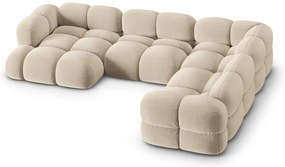 Divano angolare beige (con penisola a destra/a U) con rivestimento in velluto Loretto – Cosmopolitan Design