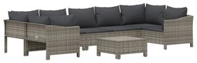Set divani da giardino 8 pz con cuscini in polyrattan grigio