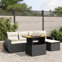 Set Divano da Giardino 6 pz con Cuscini Nero in Polyrattan 3272169