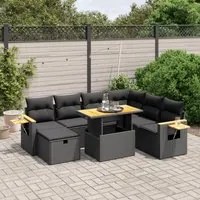 Set Divani da Giardino con Cuscini 8 pz Nero in Polyrattan 3276156