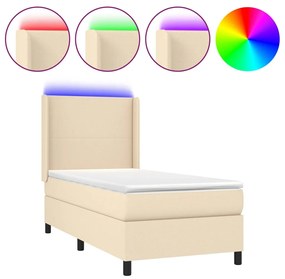 Letto a molle con materasso e led crema 90x190 cm in tessuto