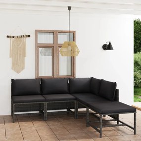 Set divani da giardino 5 pz con cuscini in polyrattan grigio