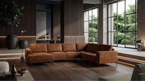 Divano angolare in similpelle marrone cognac (angolo sinistro/"U") Copenhagen - Scandic