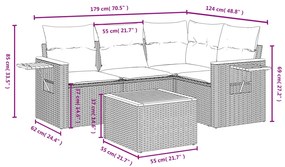 Set divani da giardino 5 pz con cuscini in polyrattan nero