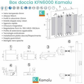 Kamalu - porta doccia nera 150 cm vetro opaco doppio scorrevole | kfn6000ns