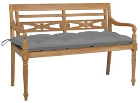 Panca Batavia con Cuscino Grigio 120 cm in Massello di Teak