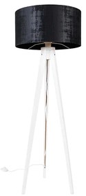 Lampada da terra moderna a treppiede bianca con paralume in velluto nero 50 cm - Tripod Classic