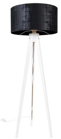 Lampada da terra treppiede bianca paralume velluto nero 50 cm - TRIPOD CLASSIC