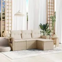 Set Divano da Giardino 4 pz con Cuscini Beige in Polyrattan 3220067