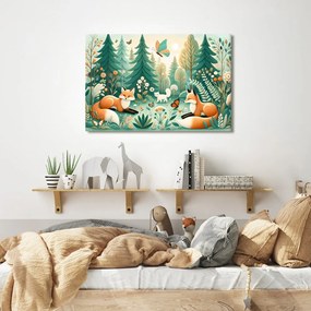 Quadro su tela – Tranquillità del bosco con volpi
