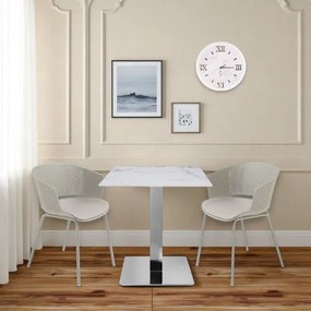 Tavolo bar ristorante 70x70 cm piano per esterno effetto Marmo e base argento H 75