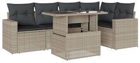 Set divano da giardino 6pz con cuscini grigio chiaro polyrattan