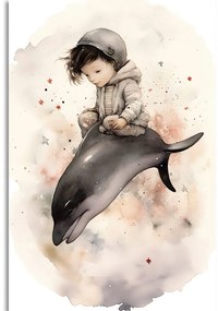 Stampa su tela – Bambino sognante con delfino