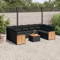 Set Divani da Giardino 10pz con Cuscini in Polyrattan Nero 3227959