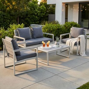 TORUS - salotto da giardino 4 posti in alluminio e polywood con cuscini