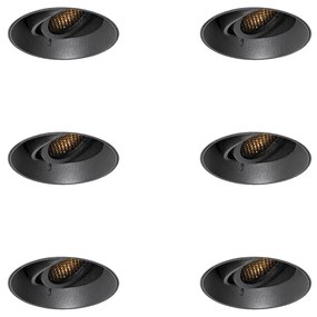 Set di 6 faretti da incasso moderni neri GU10 rotondi senza bordi - Oneon Honey