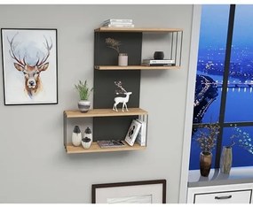 Mensola In Stile Industrial 65x19x96 Antracite E Legno Ellie