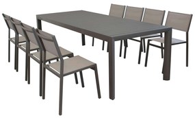 EQUITATUS - set tavolo in alluminio cm 180/240x100x75 h con 8 sedute