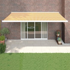 Tenda Sole Retrattile Gialla E Bianca 5x3 M Tessuto E Alluminio /