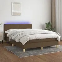 Letto a Molle Materasso e LED MarroneScuro 140x190cm in Tessuto 3133552