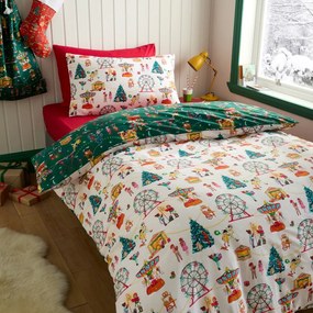 Set copripiumino e federa da bambini verde in cotone per letto matrimoniale 200x200 cm Christmas Fairground – Belle &amp; Boo
