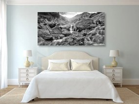 Stampa su tela – Cascate alpine in bianco e nero
