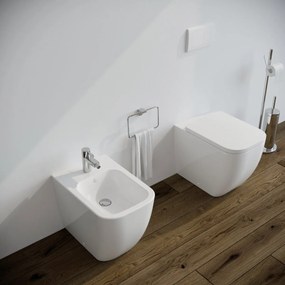 Bidet e Vaso WC Legend filo muro in ceramica completo di sedile softclose