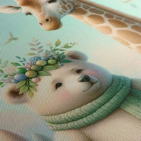 Quadro su tela – Orsetto e giraffa