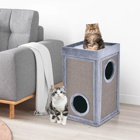 Costway Casetta gatti a 3 piani con ingressi materassino rimovibile pannelli tiragraffi in sisal, Torre per gatti Grigio