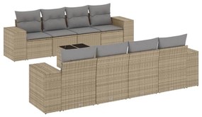 Set divano da giardino 9 pz con cuscini beige in polyrattan