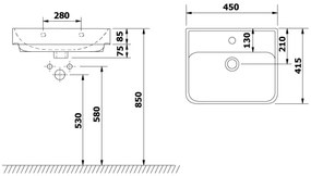 Bruckner - Lavabo incasso NEON 45x41,5 cm ceramica/bianco
