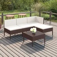 Set Divani da Giardino 5 pz con Cuscini in Polyrattan Marrone 3094363