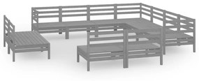 Set salotto da giardino 11 pz in legno massello di pino grigio