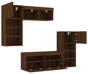 Mobili TV a Muro con LED 5pz Rovere Marrone Legno Multistrato