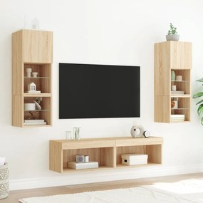 Mobili tv con luci led 2pz rovere sonoma 60x30x30 cm