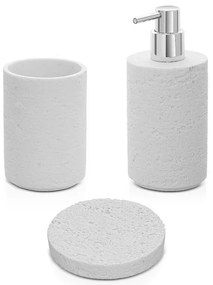 Accessori bagno in set da 3 pezzi bianco in resina effetto pietra Matera