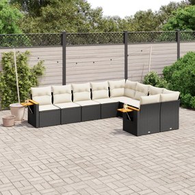 Set Divani da Giardino 9 pz con Cuscini Nero in Polyrattan