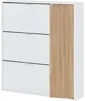 Scarpiera Dmor, Portascarpe salvaspazio a 4 ante, Scarpiera da ingresso , Armadio scarpiera, 105x24h112 cm, Rovere e Bianco lucido