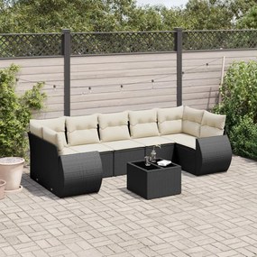 Set divani da giardino con cuscini 8 pz nero in polyrattan