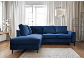 Divano letto angolare in velluto a coste blu scuro (angolo sinistro) Lofty Lilly - Miuform