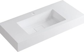 Lavabo a incasso rettangolare vasca centrale L 100.5 x H 15 x P 46 cm in resina bianco opaco