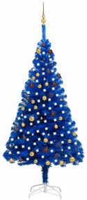 Albero di Natale Preilluminato con Palline Blu in PVC, Albero di Natale Preilluminato con Palline Blu 210 cm PVC