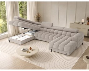 Divano angolare beige allungabile (con penisola a sinistra/a U) con rivestimento in bouclé Feraria – ELTAP