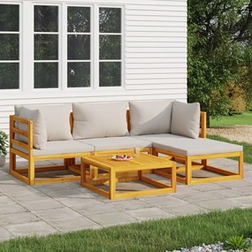 Set salotto giardino 5pz cuscini grigio chiaro legno massello