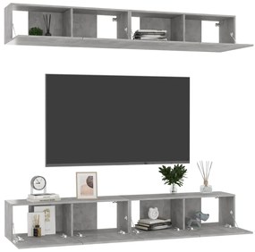 Mobili tv 4 pz grigio cemento 100x30x30 cm in truciolato