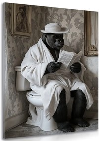 Stampa su tela – Gorilla con giornali in bagno
