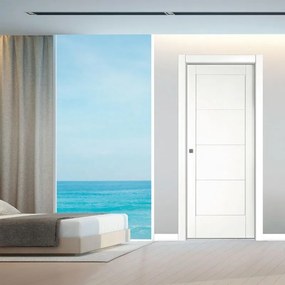 Porta interna scorrevole Bent in legno colore bianco, L 90 x H 210 cm, apertura reversibile