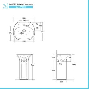 Lavandino freestanding bianco in ceramica Sensation con foro miscelatore