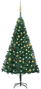 Albero di Natale Preilluminato con Palline Verde, Albero di Natale Preilluminato con Palline Verde 180 cm PVC